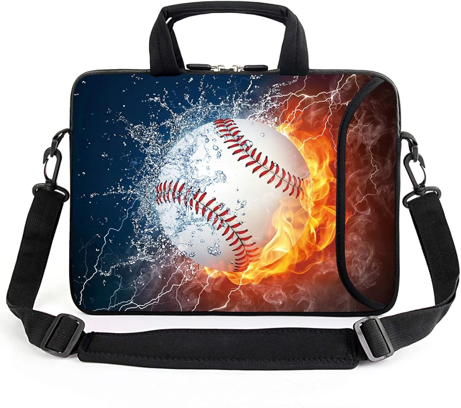 AMARY 15.4" 15.6" laptop sleeve chromebook case adjustable shoulder strap with handle accessory pocket for men women (Baseball)