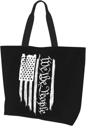American Flag We The People Constitution Women'S Large Capacity Shoulder Shopping Bag, Reusable Handbag, Gift Bag
