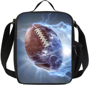 American Football 3D Print Portable Lunch Bag with shoulder strap, Reusable Insulated Lunch Box Cooler Bag for Kids Boys