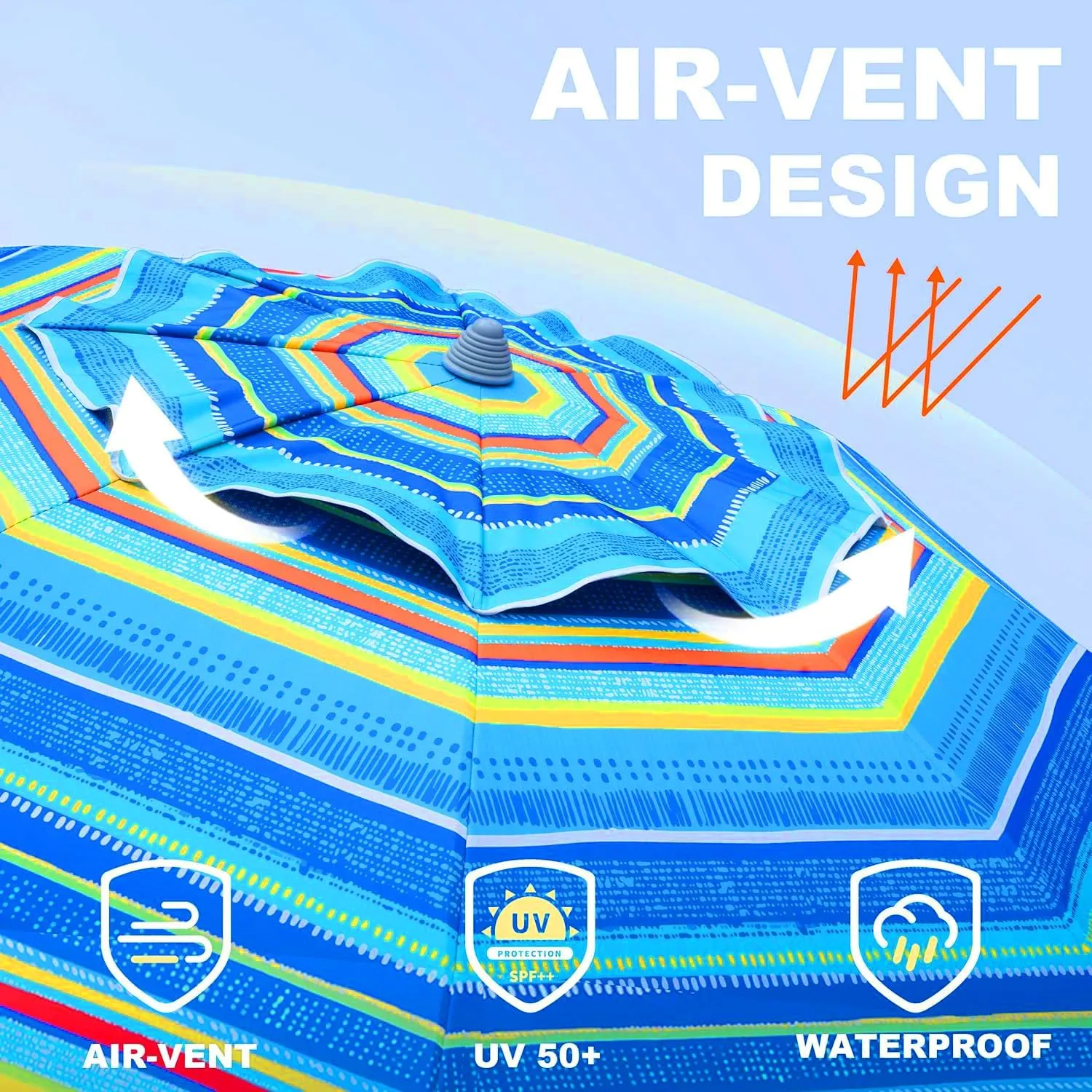 AMMSUN 7ft Heavy Duty Beach Umbrella with Sand Anchor, UV 50  Protection, Outdoor Sunshade, Carry Bag, Patio Garden, Pool Backyard, Multicolor Green