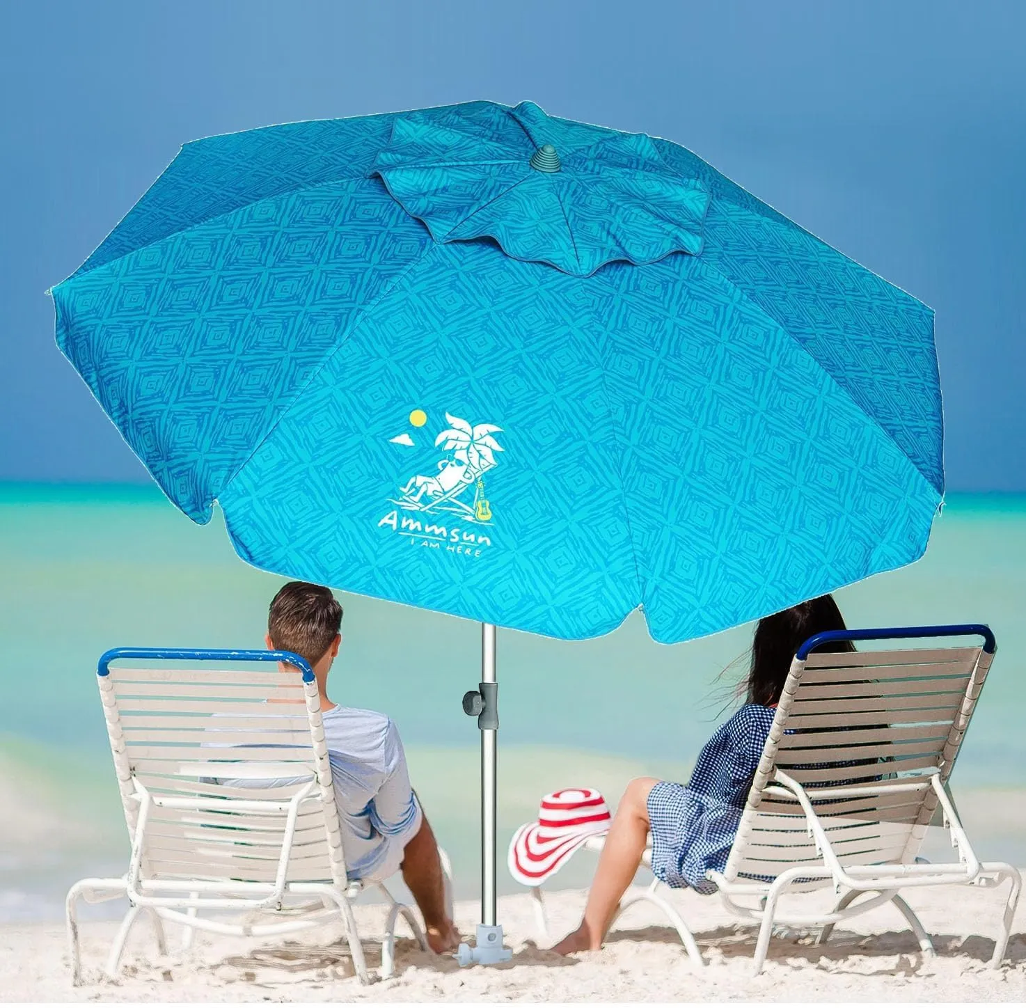 AMMSUN 7ft Heavy Duty High Wind Beach Umbrella with Sand Anchor & Tilt Sun Shelter UV 50  Protection Outdoor Sunshade Umbrellas Carry Bag for Patio Garden Pool Backyard Teal