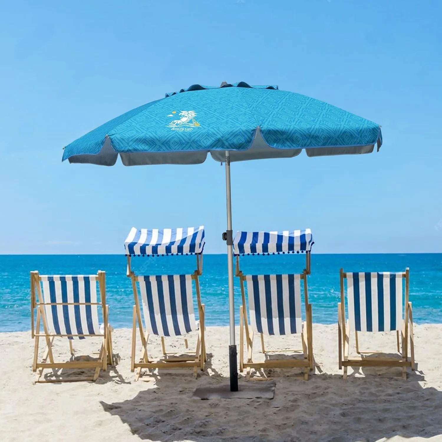 AMMSUN 7ft Heavy Duty High Wind Beach Umbrella with Sand Anchor & Tilt Sun Shelter UV 50  Protection Outdoor Sunshade Umbrellas Carry Bag for Patio Garden Pool Backyard Teal