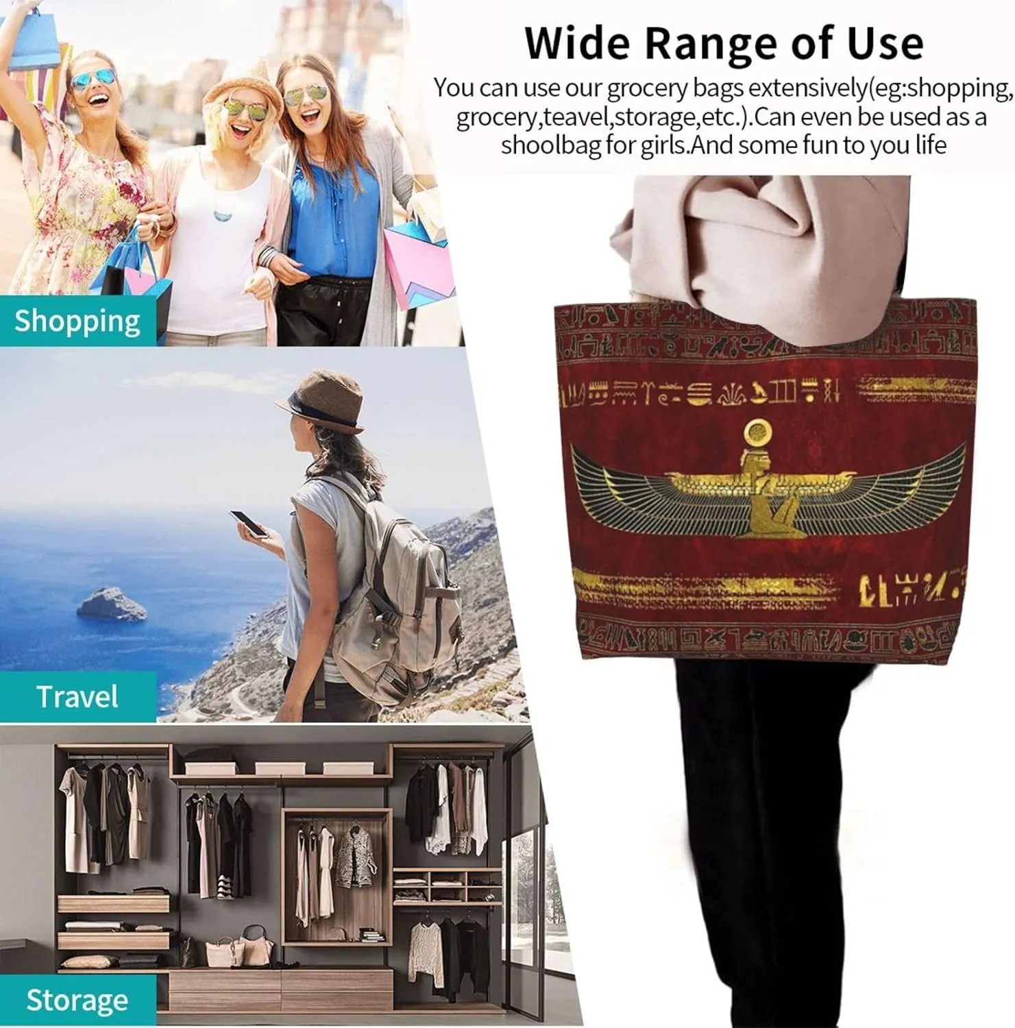 Ancient Egypt Grocery Bag Egypt Shoulder Bag Egyptian Grocery Bags Tote Shopping Bag Egypt Bag History Gifts