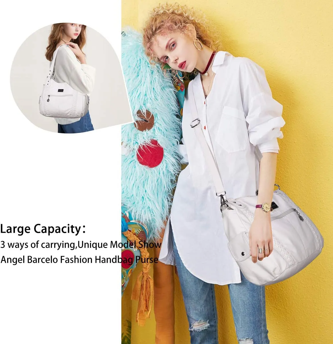 Angel Barcelo Roomy Fashion Hobo Womens Handbags Ladies Purse Satchel Shoulder Bags Tote Washed Leather Bag