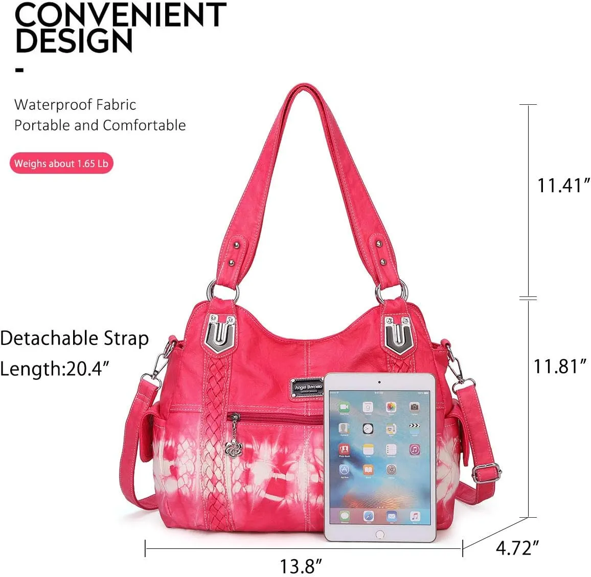 Angel Barcelo Roomy Fashion Hobo Womens Handbags Ladies Purse Satchel Shoulder Bags Tote Washed Leather Bag