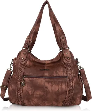 Angel Barcelo Roomy Fashion Hobo Womens Handbags Ladies Purse Satchel Shoulder Bags Tote Washed Leather Bag
