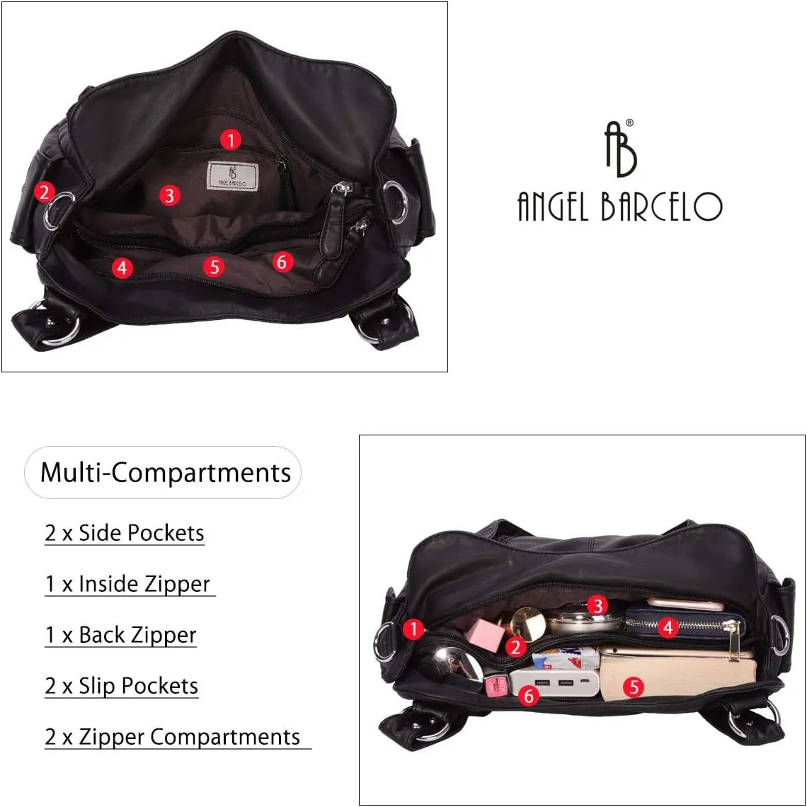 Angel Barcelo Roomy Fashion Hobo Womens Handbags Ladies Purse Satchel Shoulder Bags Tote Washed Leather Bag