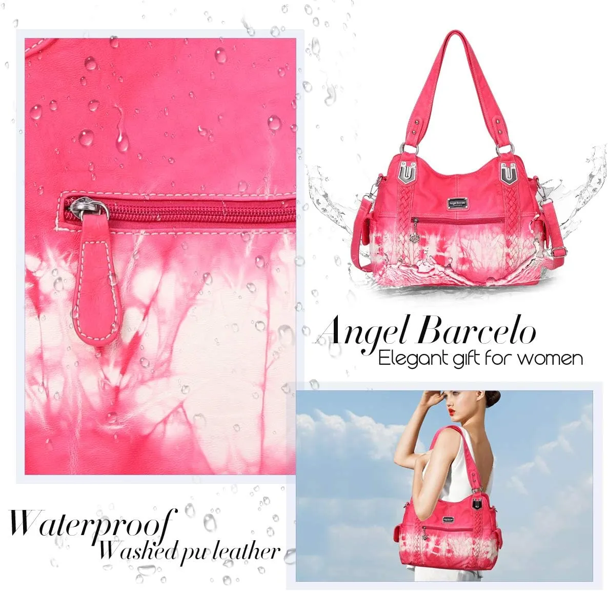 Angel Barcelo Roomy Fashion Hobo Womens Handbags Ladies Purse Satchel Shoulder Bags Tote Washed Leather Bag