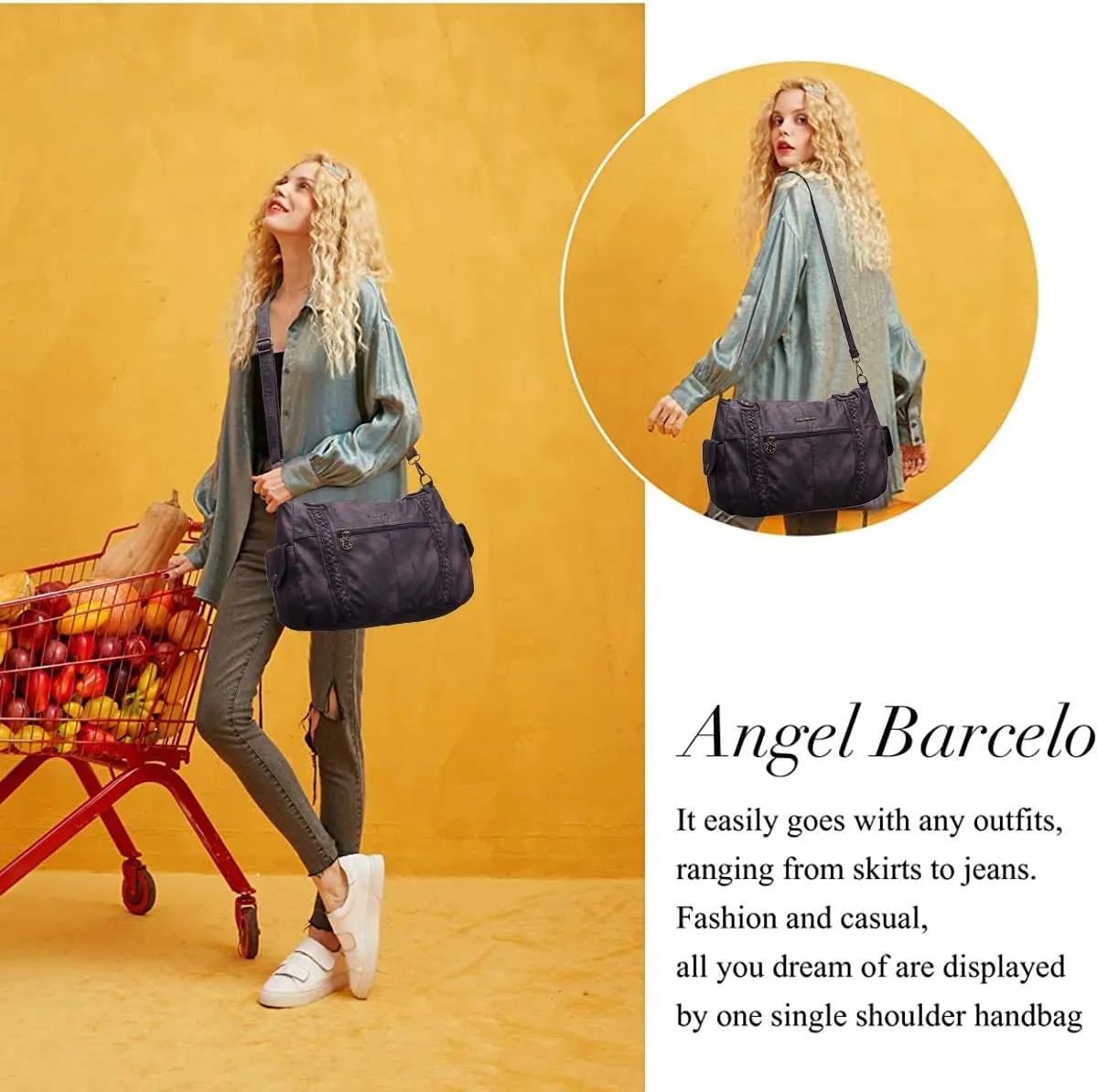 Angel Barcelo Roomy Fashion Hobo Womens Handbags Ladies Purse Satchel Shoulder Bags Tote Washed Leather Bag