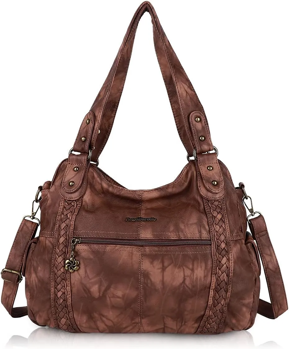Angel Barcelo Roomy Fashion Hobo Womens Handbags Ladies Purse Satchel Shoulder Bags Tote Washed Leather Bag