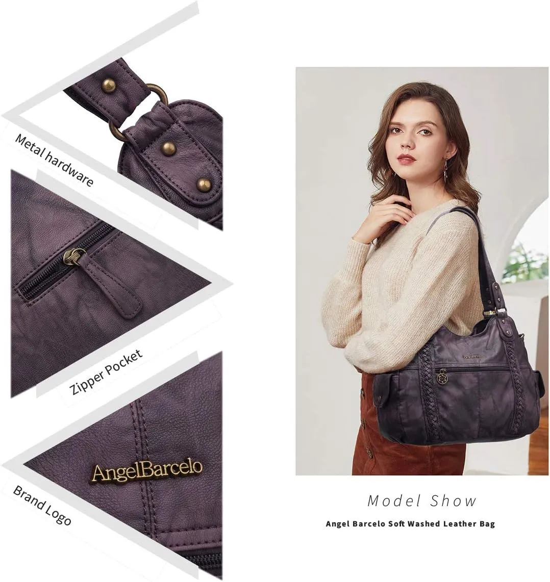 Angel Barcelo Roomy Fashion Hobo Womens Handbags Ladies Purse Satchel Shoulder Bags Tote Washed Leather Bag