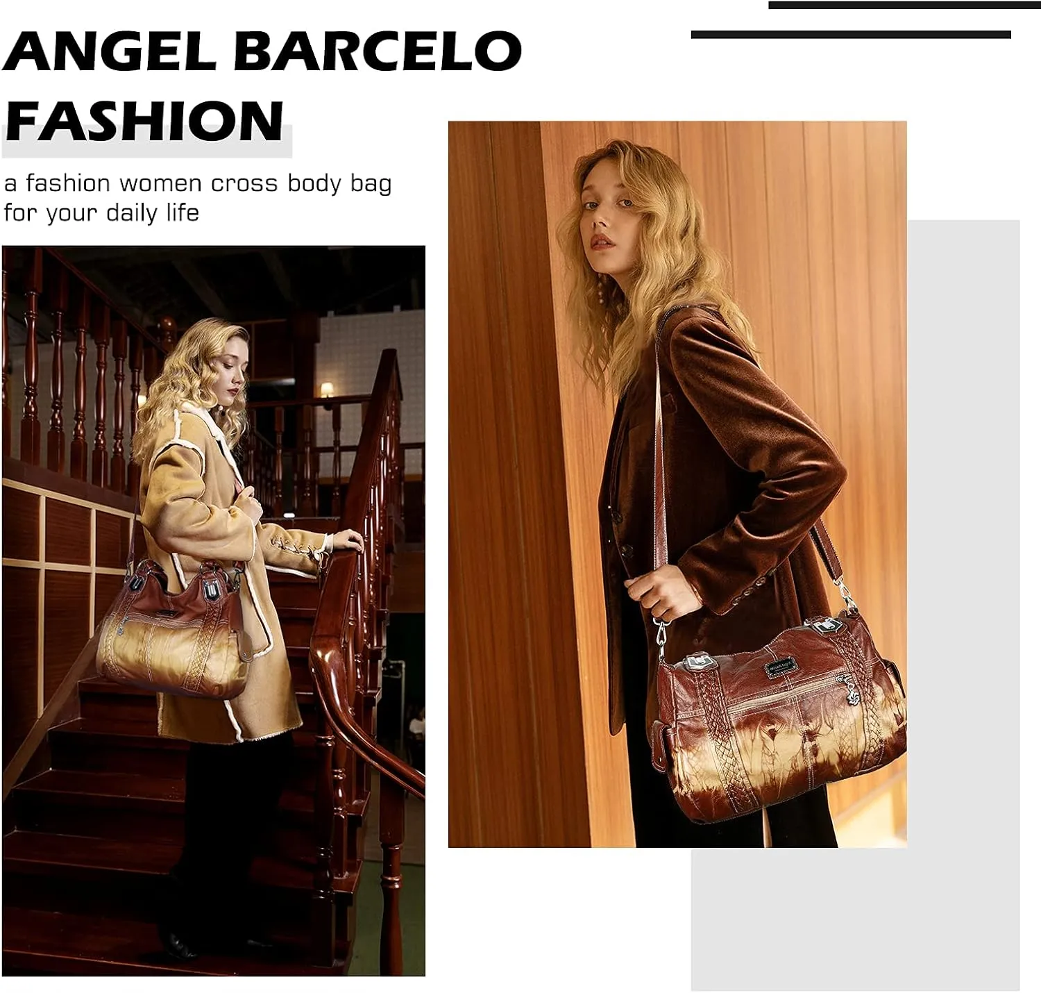 Angel Barcelo Roomy Fashion Hobo Womens Handbags Ladies Purse Satchel Shoulder Bags Tote Washed Leather Bag