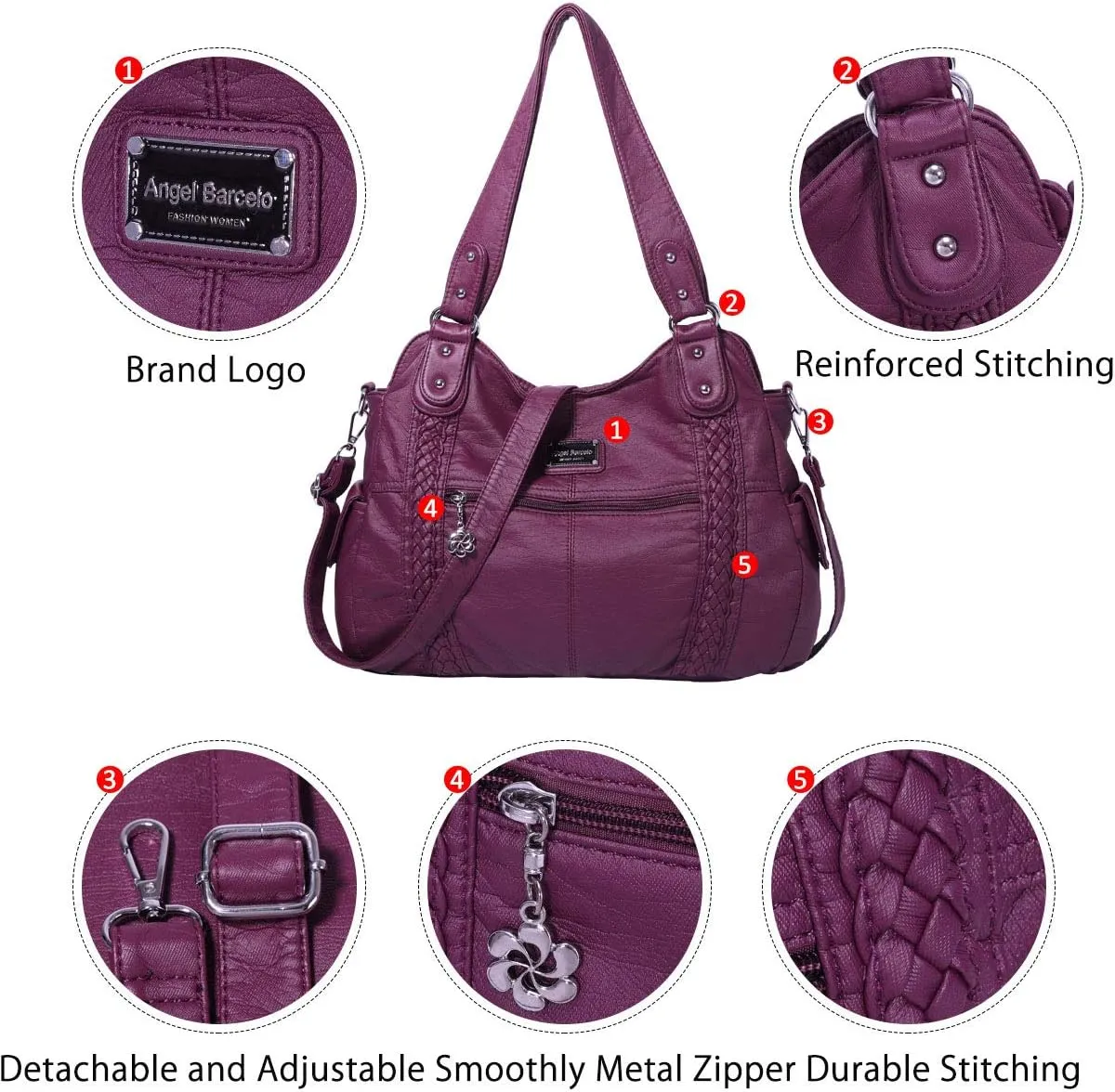 Angel Barcelo Roomy Fashion Hobo Womens Handbags Ladies Purse Satchel Shoulder Bags Tote Washed Leather Bag