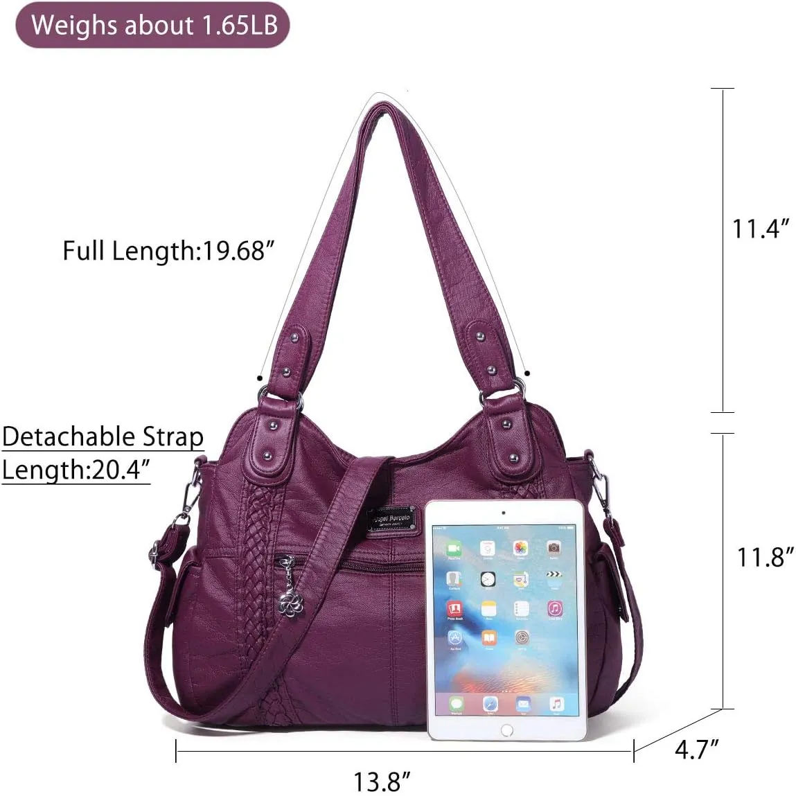 Angel Barcelo Roomy Fashion Hobo Womens Handbags Ladies Purse Satchel Shoulder Bags Tote Washed Leather Bag