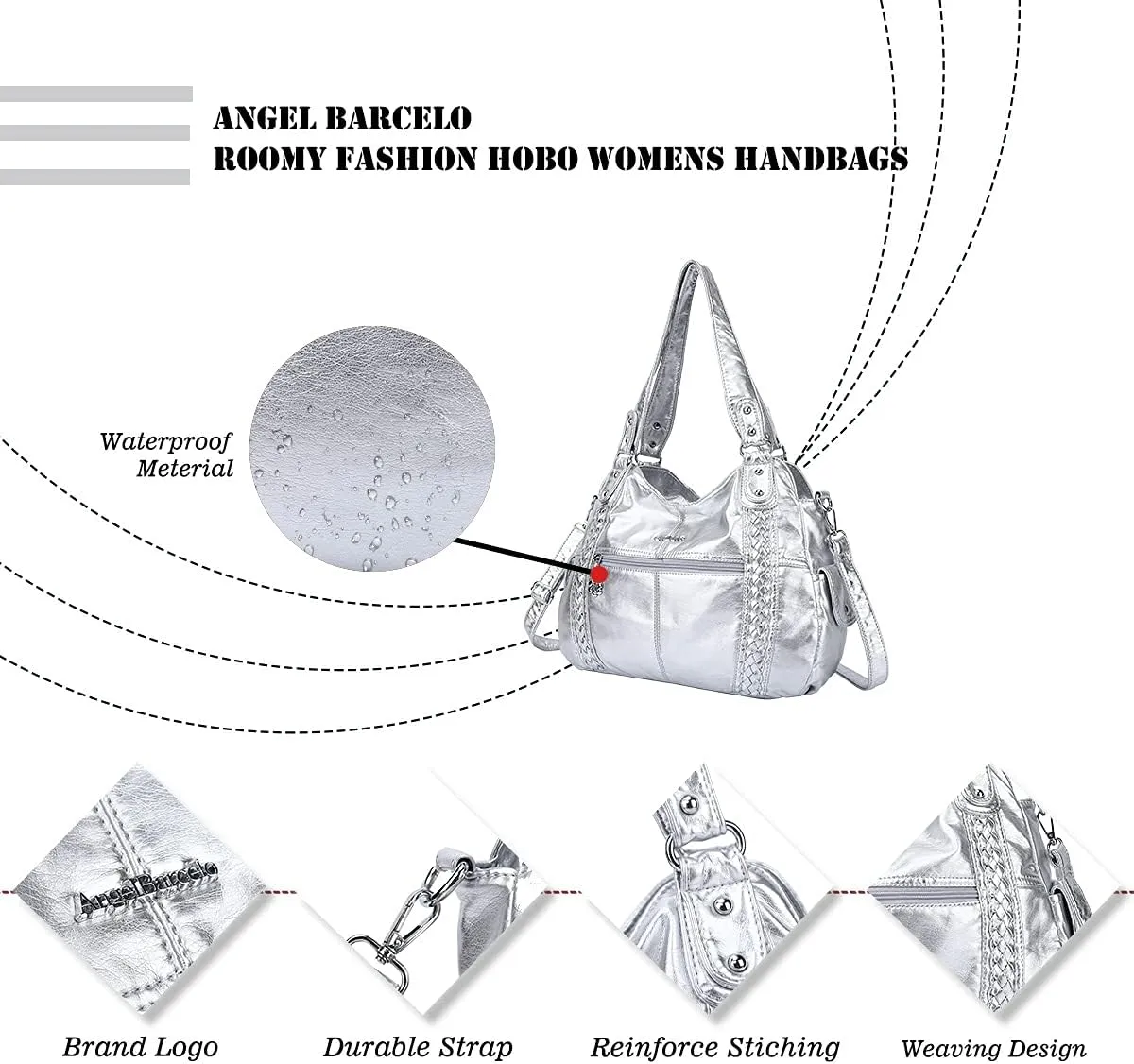 Angel Barcelo Roomy Fashion Hobo Womens Handbags Ladies Purse Satchel Shoulder Bags Tote Washed Leather Bag