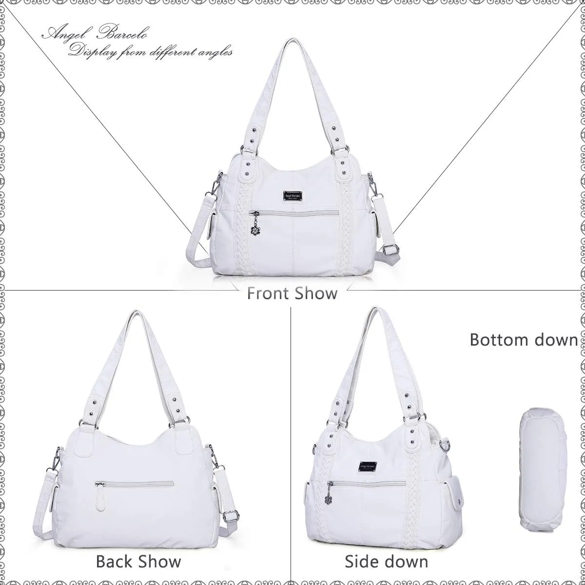 Angel Barcelo Roomy Fashion Hobo Womens Handbags Ladies Purse Satchel Shoulder Bags Tote Washed Leather Bag