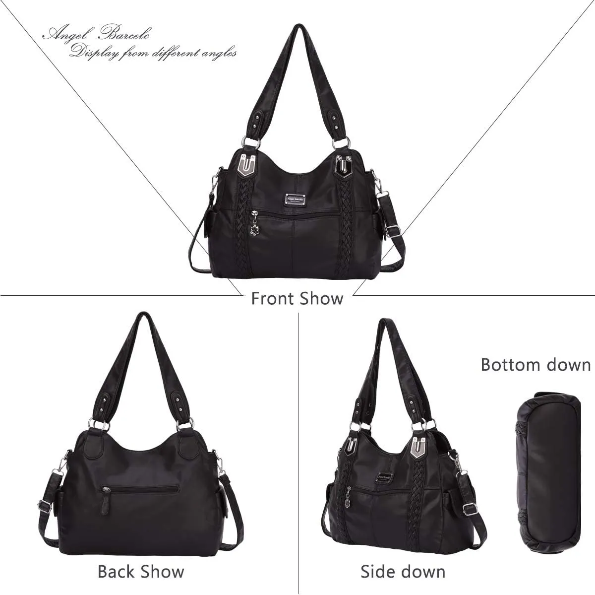 Angel Barcelo Roomy Fashion Hobo Womens Handbags Ladies Purse Satchel Shoulder Bags Tote Washed Leather Bag