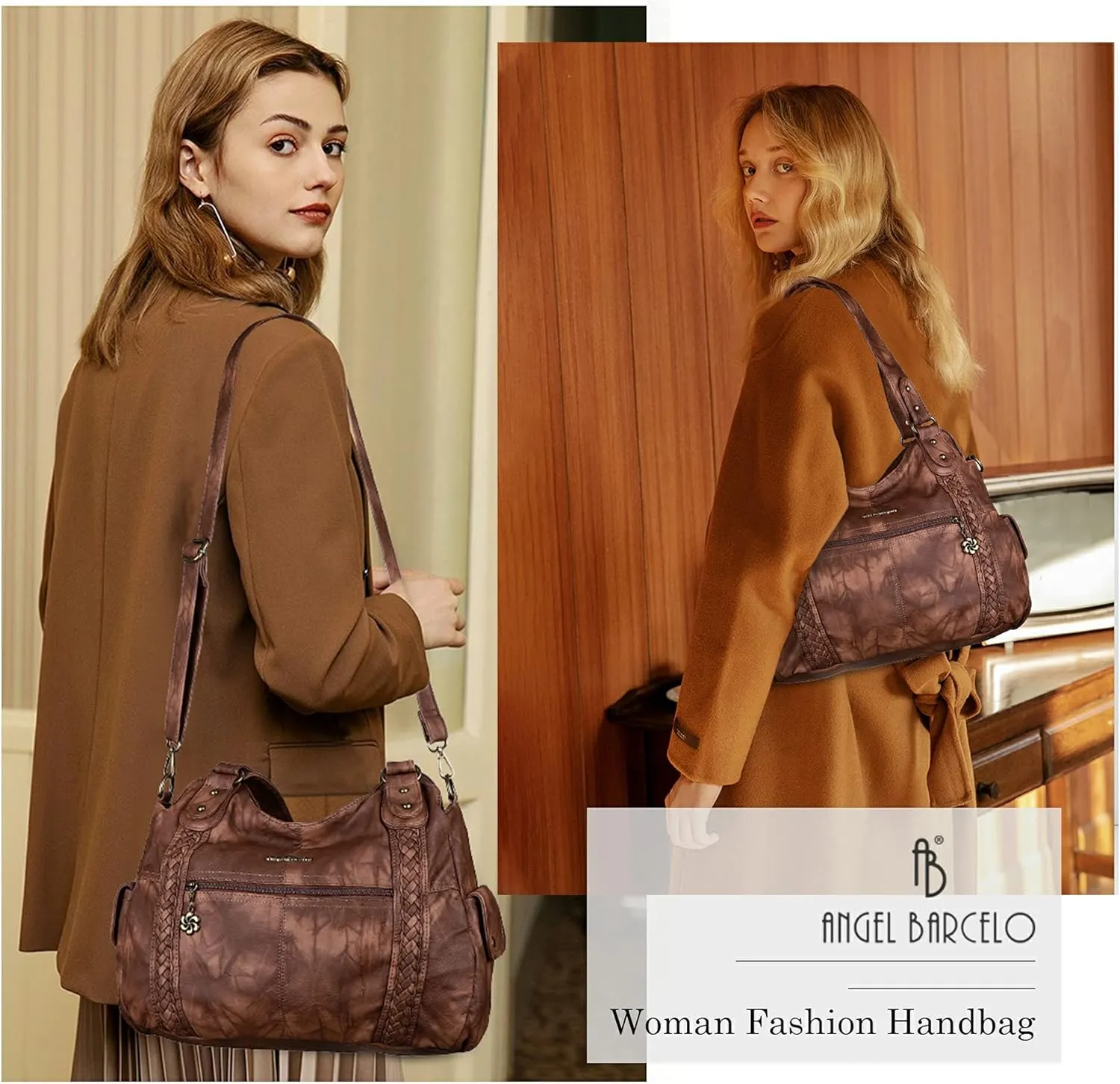Angel Barcelo Roomy Fashion Hobo Womens Handbags Ladies Purse Satchel Shoulder Bags Tote Washed Leather Bag