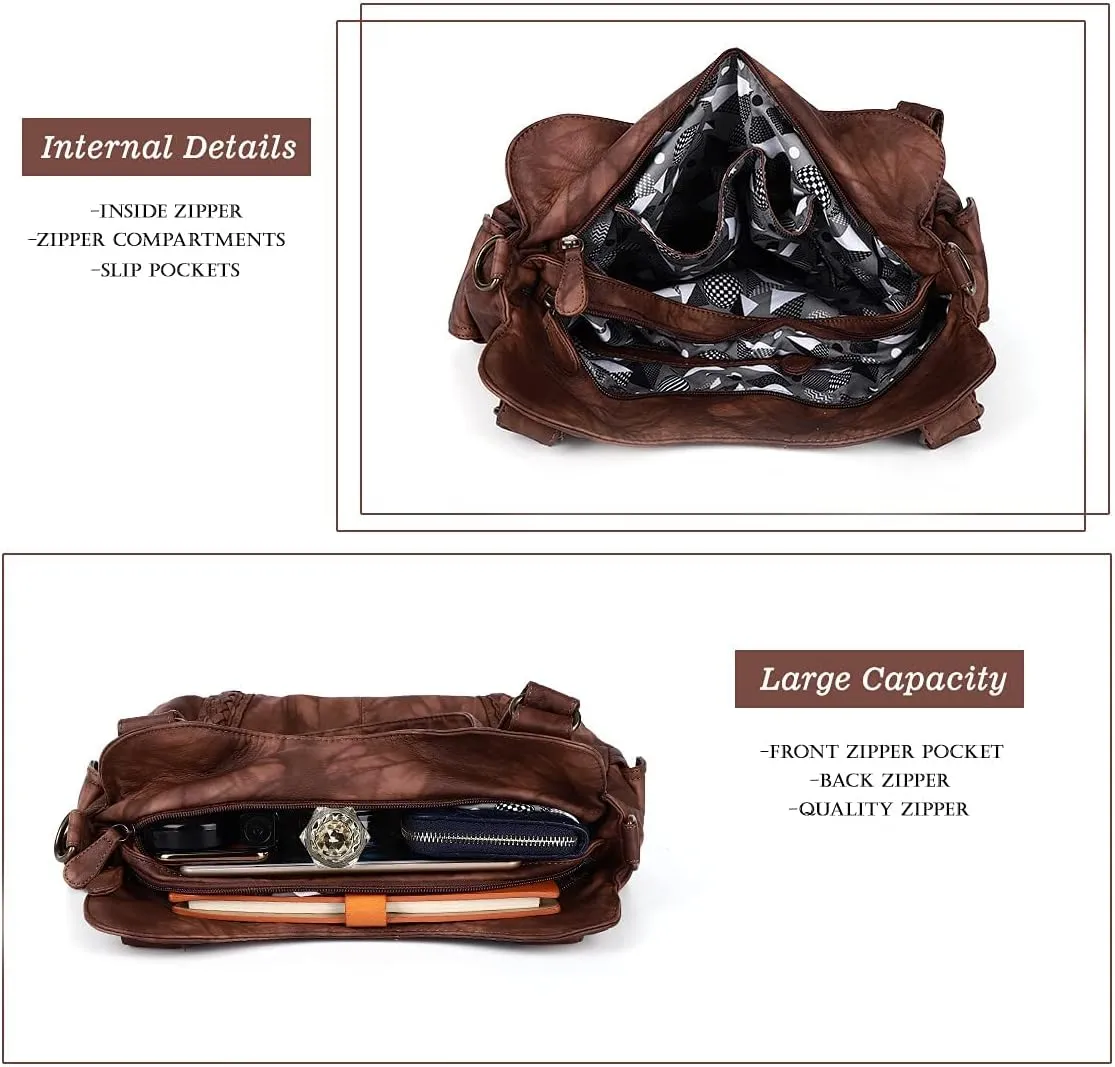 Angel Barcelo Roomy Fashion Hobo Womens Handbags Ladies Purse Satchel Shoulder Bags Tote Washed Leather Bag