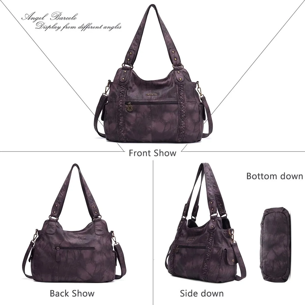 Angel Barcelo Roomy Fashion Hobo Womens Handbags Ladies Purse Satchel Shoulder Bags Tote Washed Leather Bag