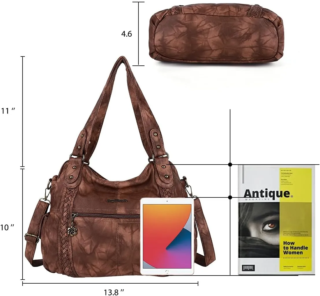 Angel Barcelo Roomy Fashion Hobo Womens Handbags Ladies Purse Satchel Shoulder Bags Tote Washed Leather Bag