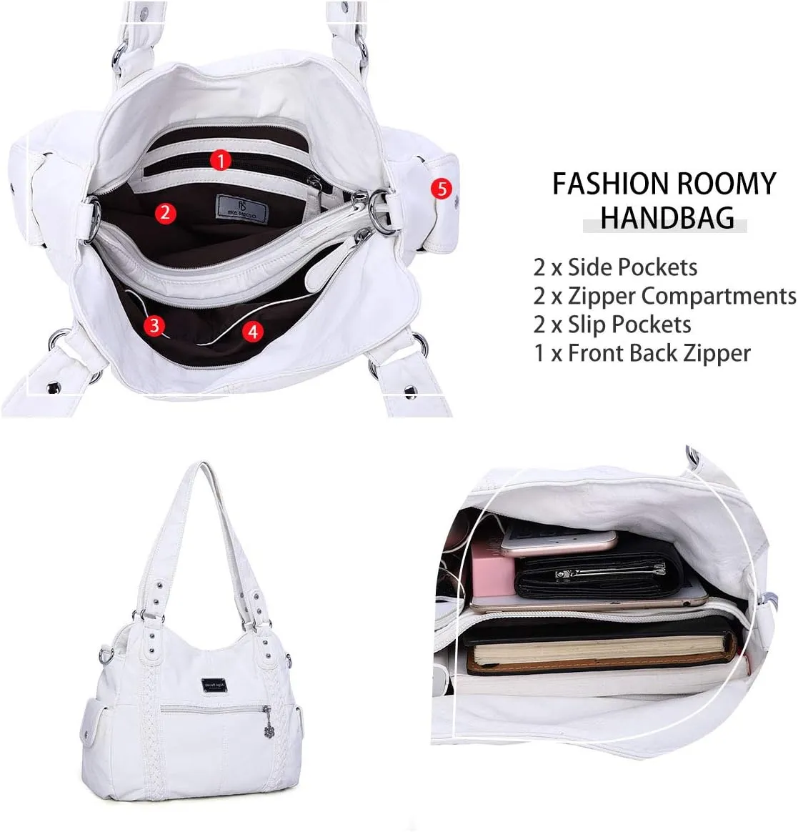 Angel Barcelo Roomy Fashion Hobo Womens Handbags Ladies Purse Satchel Shoulder Bags Tote Washed Leather Bag
