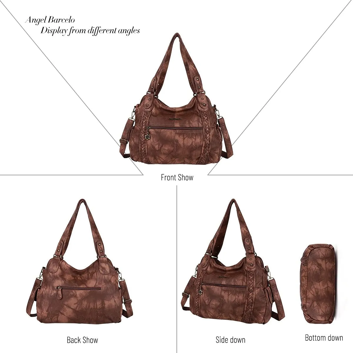 Angel Barcelo Roomy Fashion Hobo Womens Handbags Ladies Purse Satchel Shoulder Bags Tote Washed Leather Bag