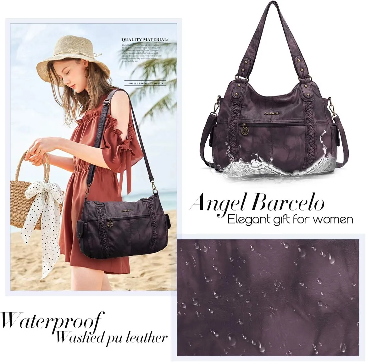 Angel Barcelo Roomy Fashion Hobo Womens Handbags Ladies Purse Satchel Shoulder Bags Tote Washed Leather Bag