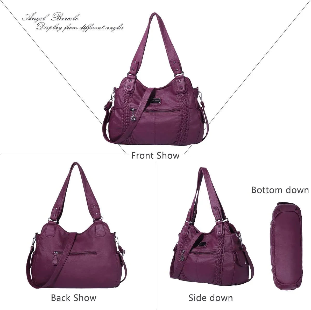 Angel Barcelo Roomy Fashion Hobo Womens Handbags Ladies Purse Satchel Shoulder Bags Tote Washed Leather Bag