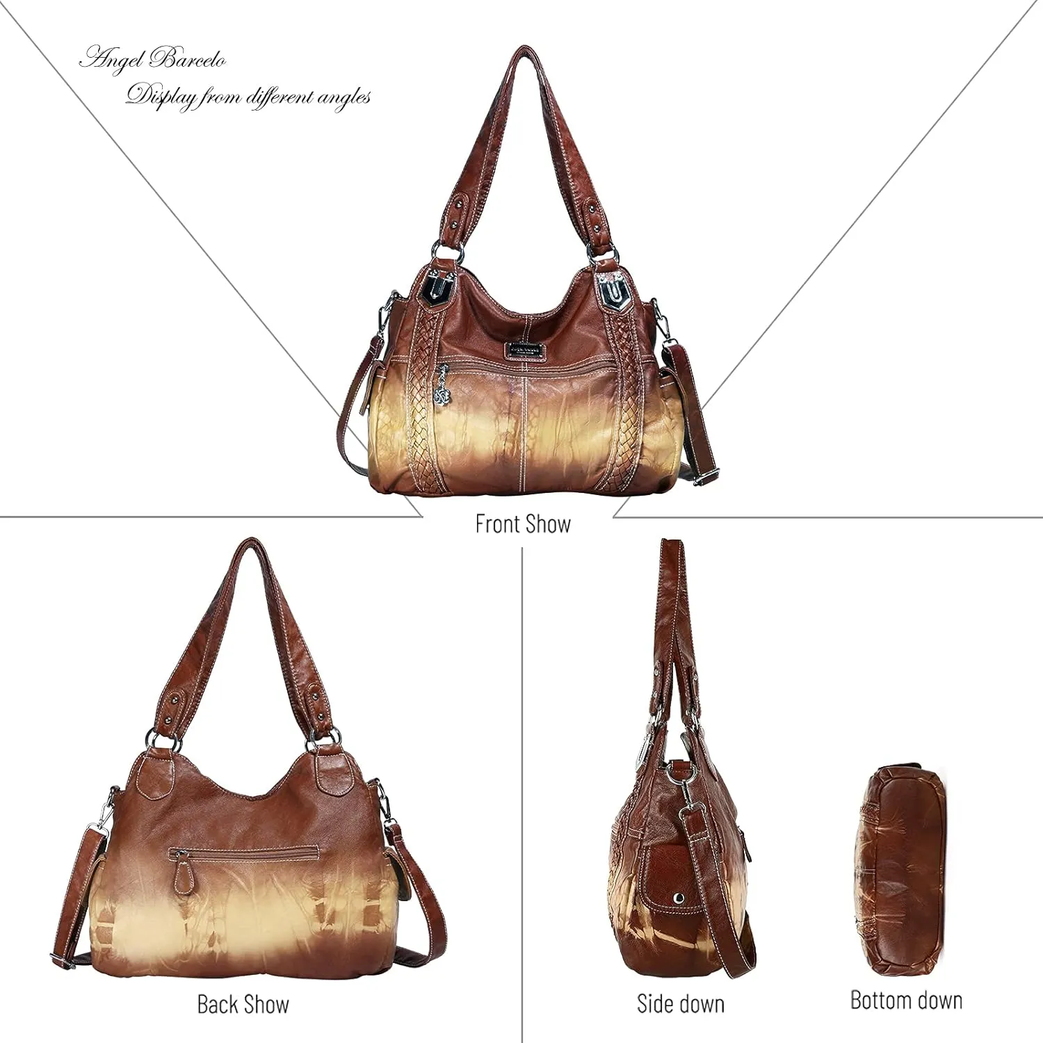Angel Barcelo Roomy Fashion Hobo Womens Handbags Ladies Purse Satchel Shoulder Bags Tote Washed Leather Bag