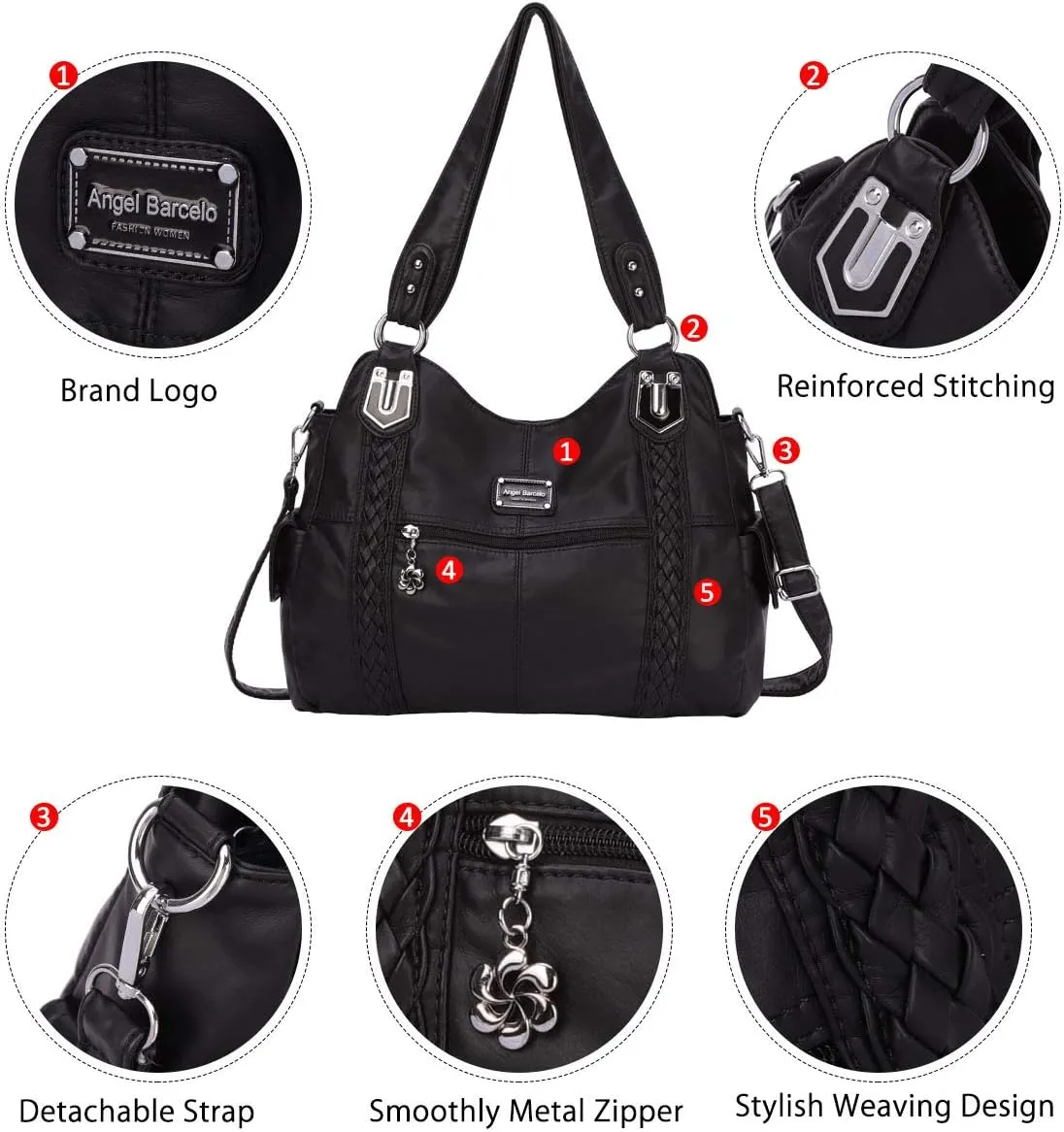 Angel Barcelo Roomy Fashion Hobo Womens Handbags Ladies Purse Satchel Shoulder Bags Tote Washed Leather Bag