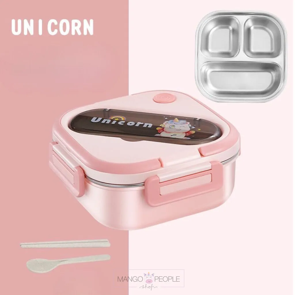 ANIMAL DESIGN STAINLESS STEEL LUNCH BOX WITH SPOON AND CHOPSTICKS - 1000ML
