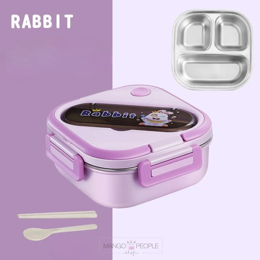 ANIMAL DESIGN STAINLESS STEEL LUNCH BOX WITH SPOON AND CHOPSTICKS - 1000ML