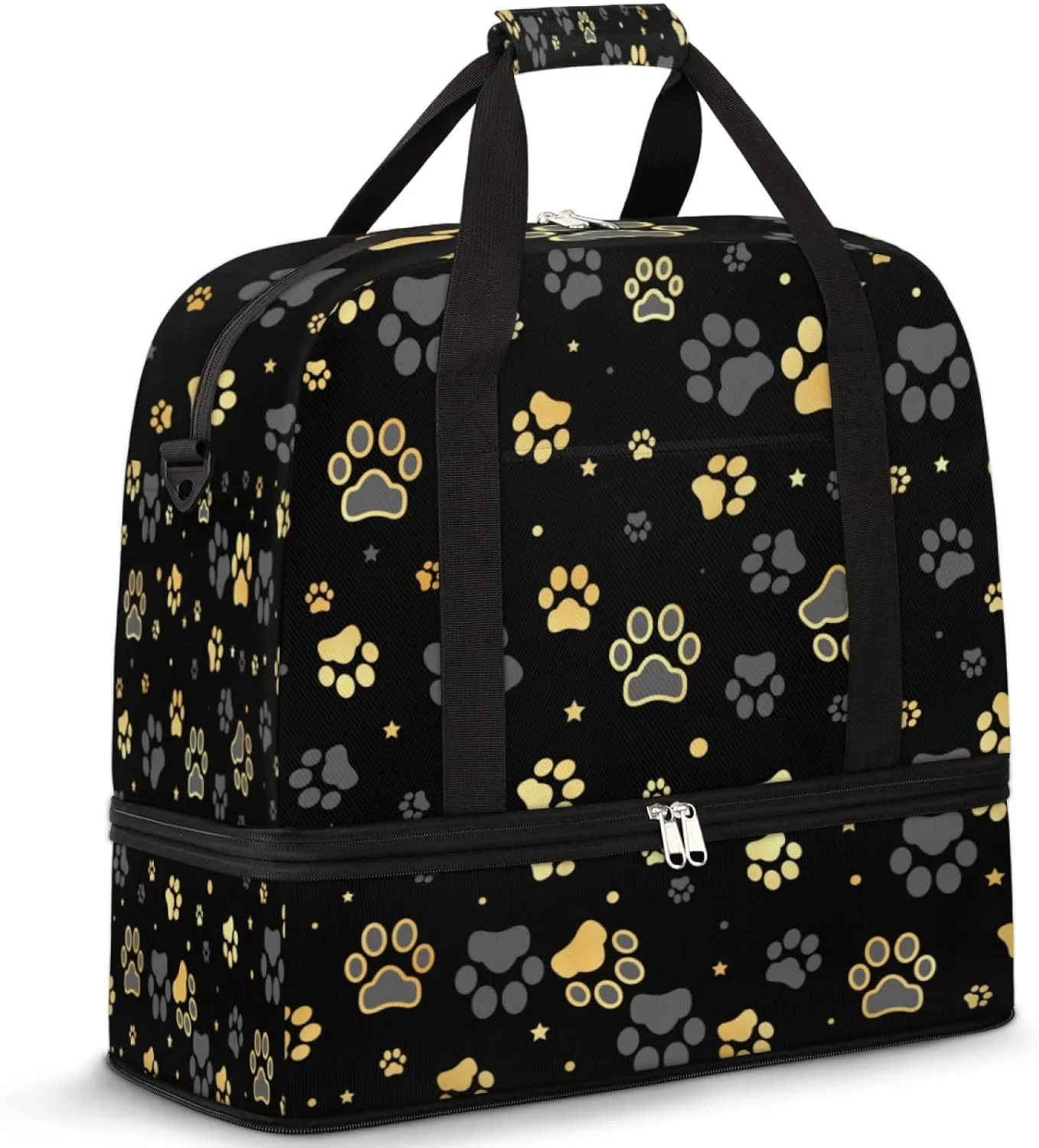 Animal Dog Paw Print Travel Duffle Bag, Sports Gym Bag With Shoes Compartment Weekender Bag Overnight Bag For Women Men