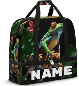 Animal Frog Custom Foldable Duffle Bag with Shoes Compartment Personalized Large Capacity Waterproof Travel Weekender Bag Overnight Bag for Sports Gym