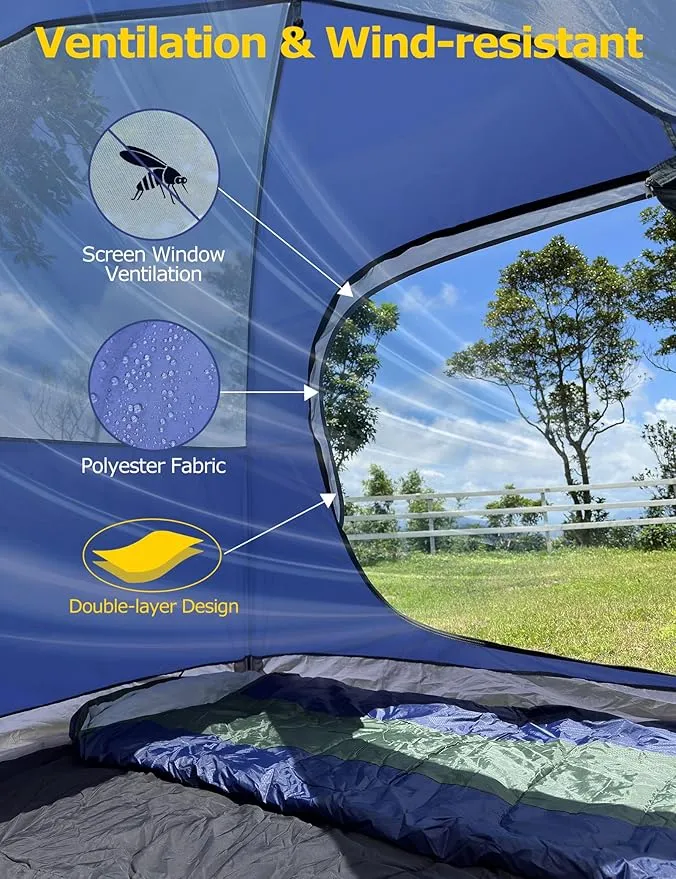 anngrowy Camping Tents 4 Person Instant Pop Up Tent for Camping Waterproof Cabin Tents for Camp Easy Set up 2 in 1 Family Dome Tent with Rainfly Sun Shelter for Hiking & Traveling & Beach