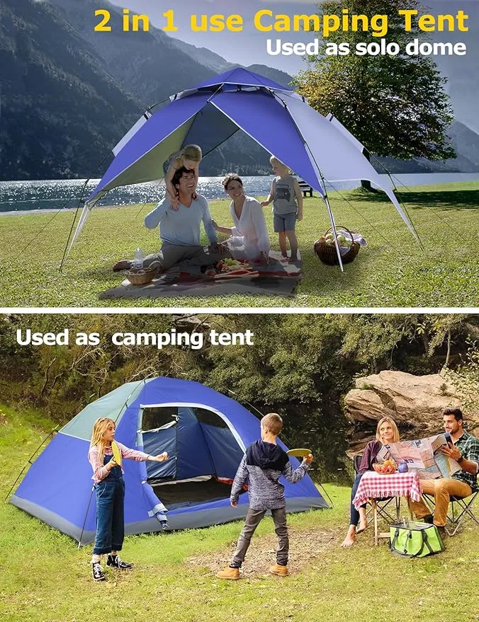 anngrowy Camping Tents 4 Person Instant Pop Up Tent for Camping Waterproof Cabin Tents for Camp Easy Set up 2 in 1 Family Dome Tent with Rainfly Sun Shelter for Hiking & Traveling & Beach