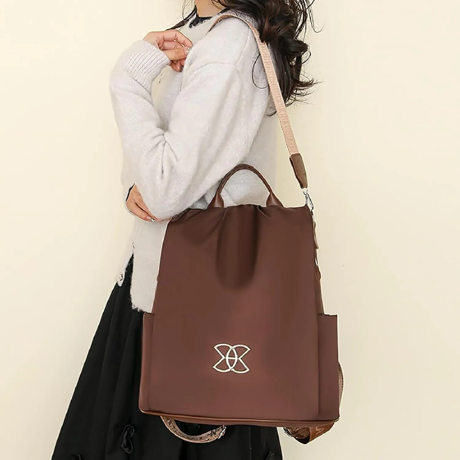 Anti-Theft Large Capacity Backpack for Women, Waterproof Oxford Crossbody Bag with Adjustable Strap for Travel Use (Brown)