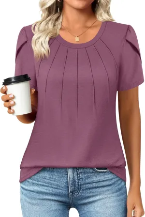 Anyhold Womens Tops Dressy Casual Summer Short Sleeve Blouse Dress Shirt