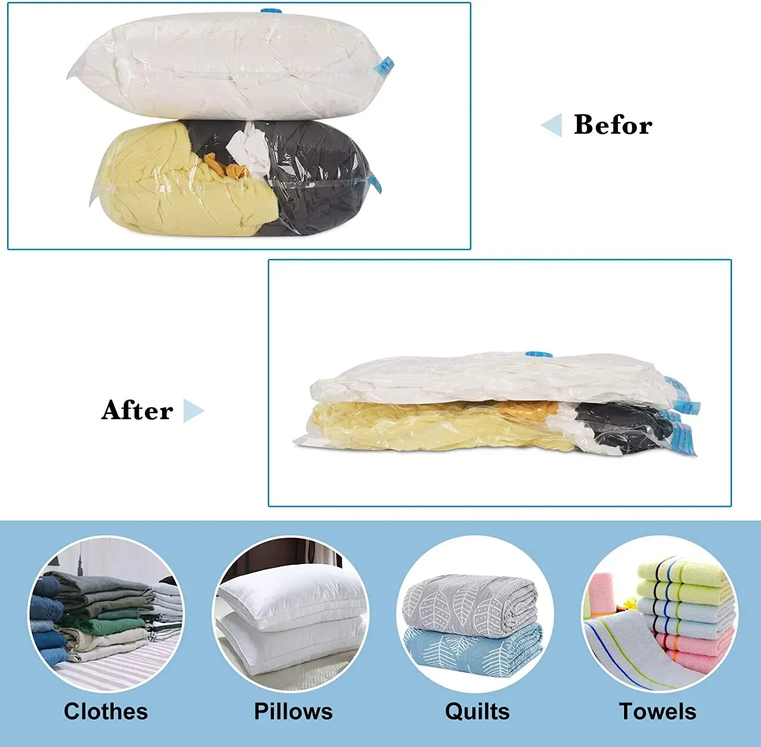 ANYHOUZ Vacuum Storage Bag 3 Pack Airtight Sealed Compression Space Saving Organizer