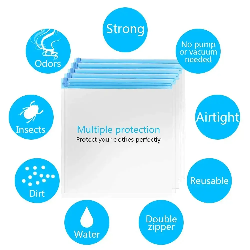 ANYHOUZ Vacuum Storage Bag 5PC Airtight Sealed Roll Up Compression Space Saving Organizer
