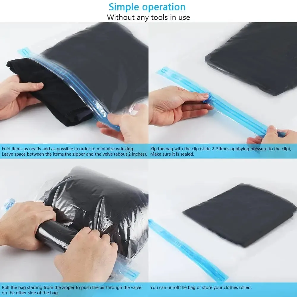 ANYHOUZ Vacuum Storage Bag 5PC Airtight Sealed Roll Up Compression Space Saving Organizer