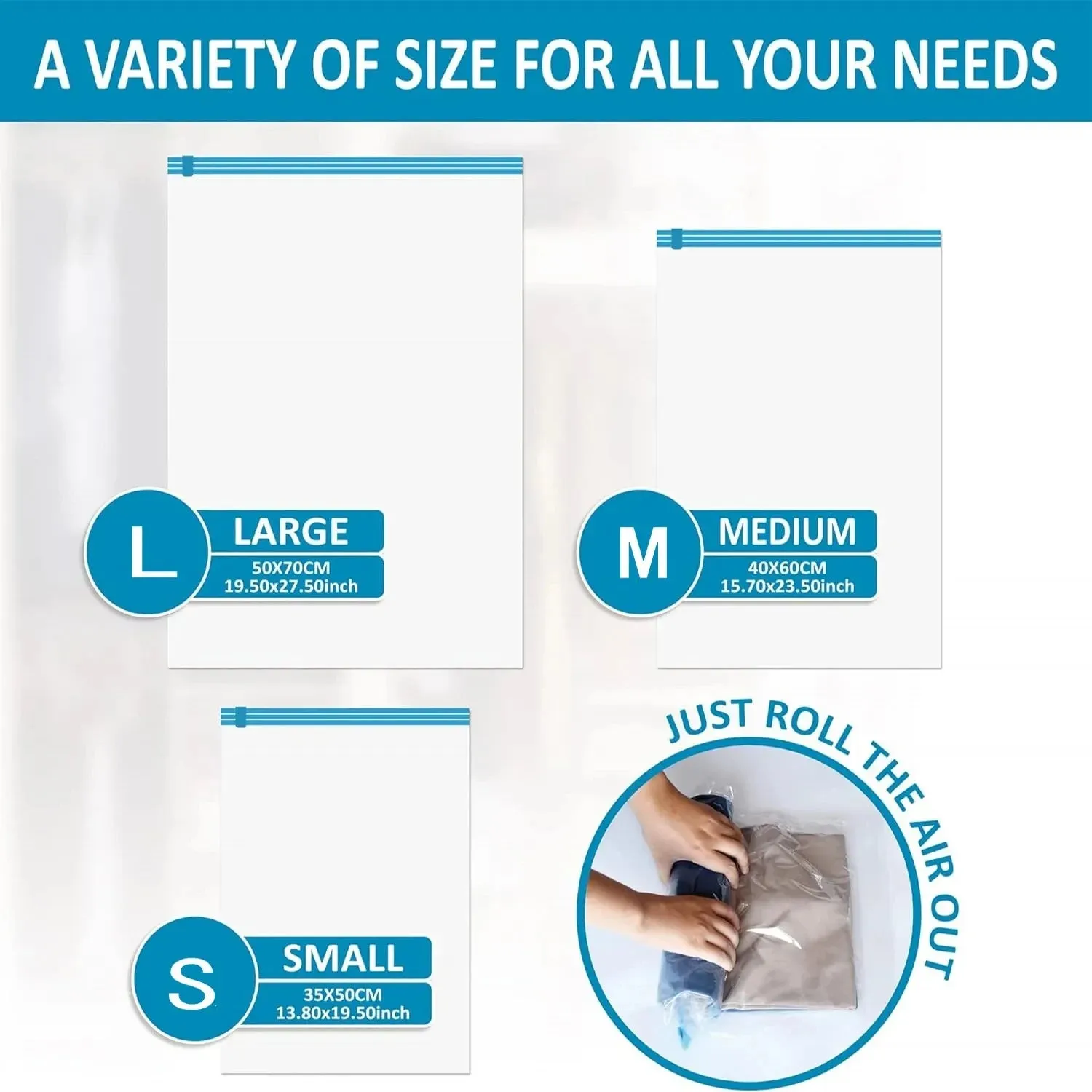 ANYHOUZ Vacuum Storage Bag 5PC Airtight Sealed Roll Up Compression Space Saving Organizer