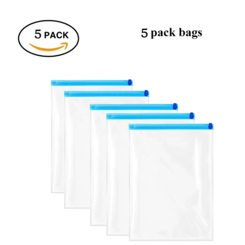 ANYHOUZ Vacuum Storage Bag 5PC Airtight Sealed Roll Up Compression Space Saving Organizer