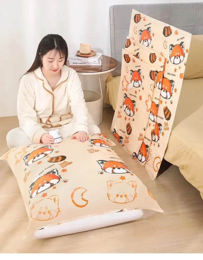 ANYHOUZ Vacuum Storage Bag 5PC Beige Printed Airtight Sealed Compression Space Saving Organizer