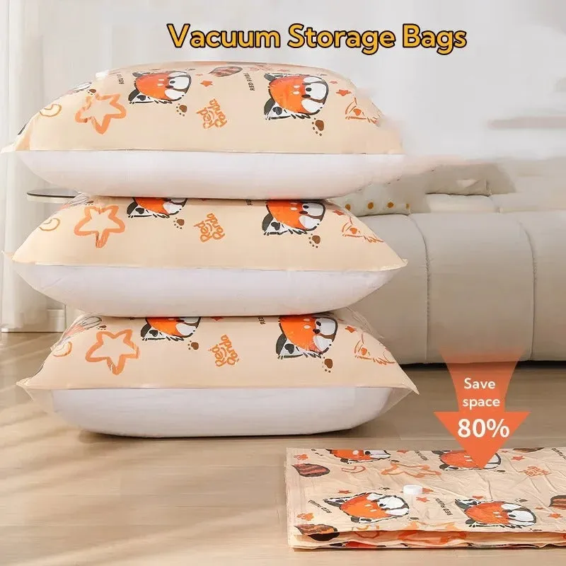 ANYHOUZ Vacuum Storage Bag 5PC Beige Printed Airtight Sealed Compression Space Saving Organizer