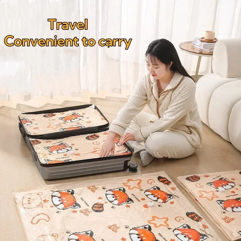 ANYHOUZ Vacuum Storage Bag With Pump 5PC Beige Printed Airtight Sealed Compression Space Saving Organizer