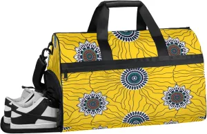 Art Abstract Gym Bags for Men Women, 43L Medium Sports Yellow Flower Travel Duffel Bag for Men with Shoe Compartment,Carry on Bags for Airplanes Women