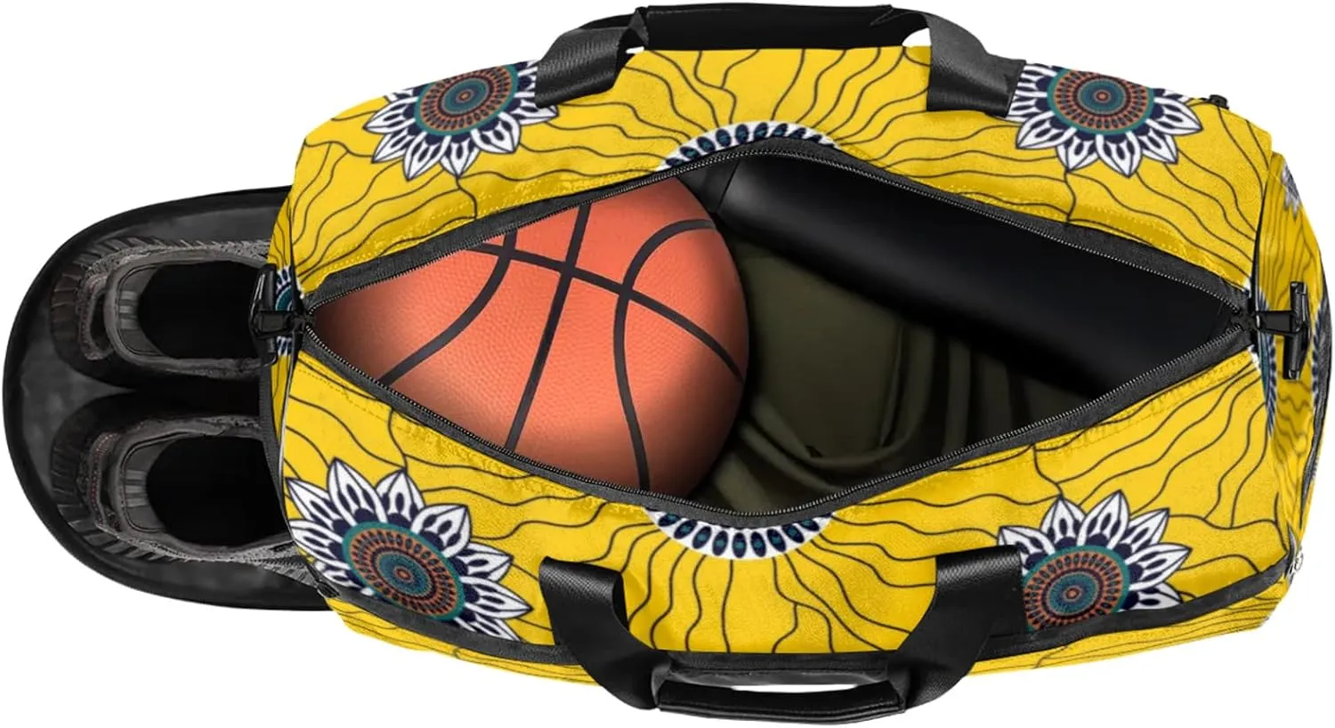 Art Abstract Gym Bags for Men Women, 43L Medium Sports Yellow Flower Travel Duffel Bag for Men with Shoe Compartment,Carry on Bags for Airplanes Women
