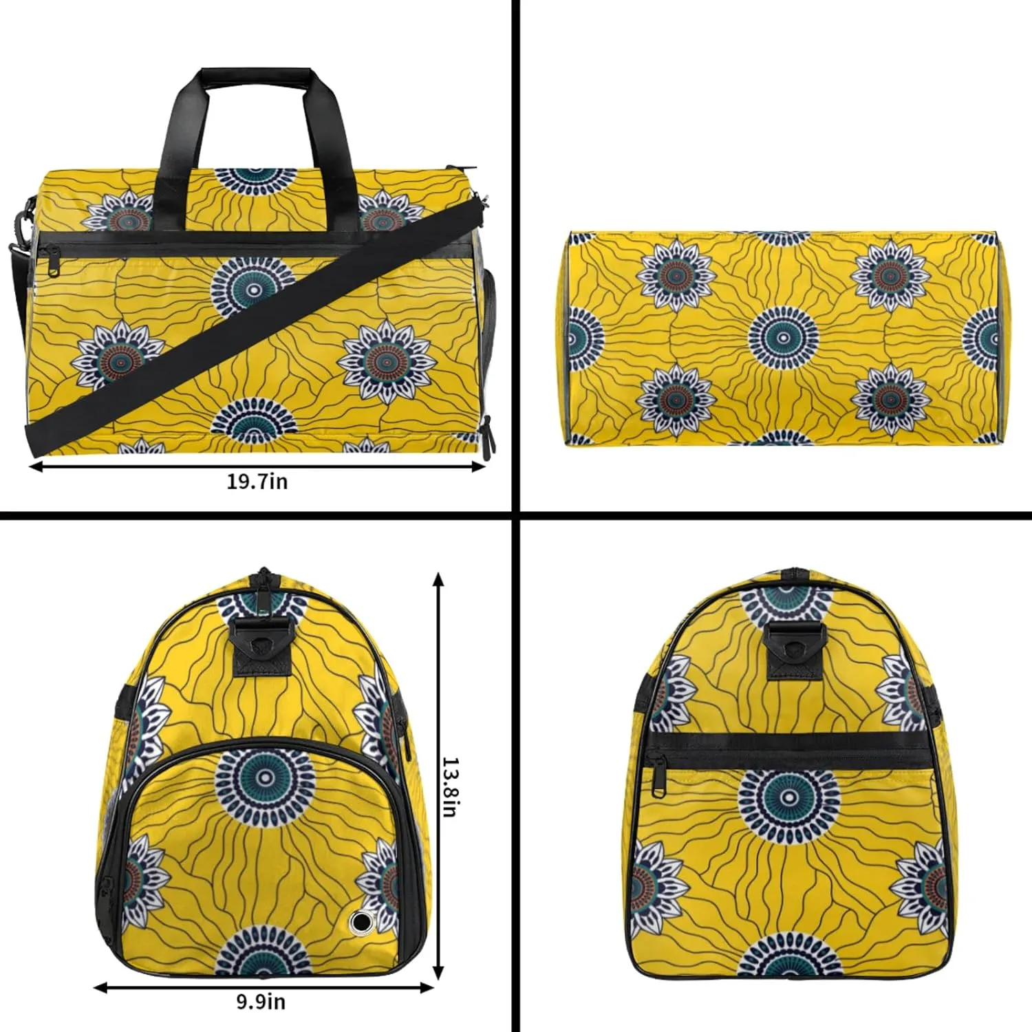 Art Abstract Gym Bags for Men Women, 43L Medium Sports Yellow Flower Travel Duffel Bag for Men with Shoe Compartment,Carry on Bags for Airplanes Women